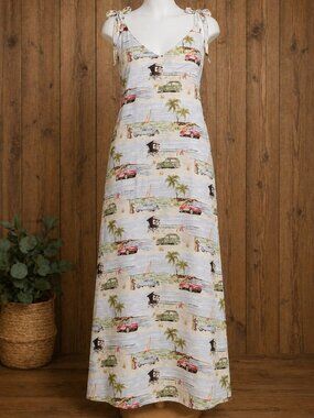 Vtg 80s Disney Catalog Rayon Mickey/Minnie Red Car Hawaiian Dress Size XXL *flaw